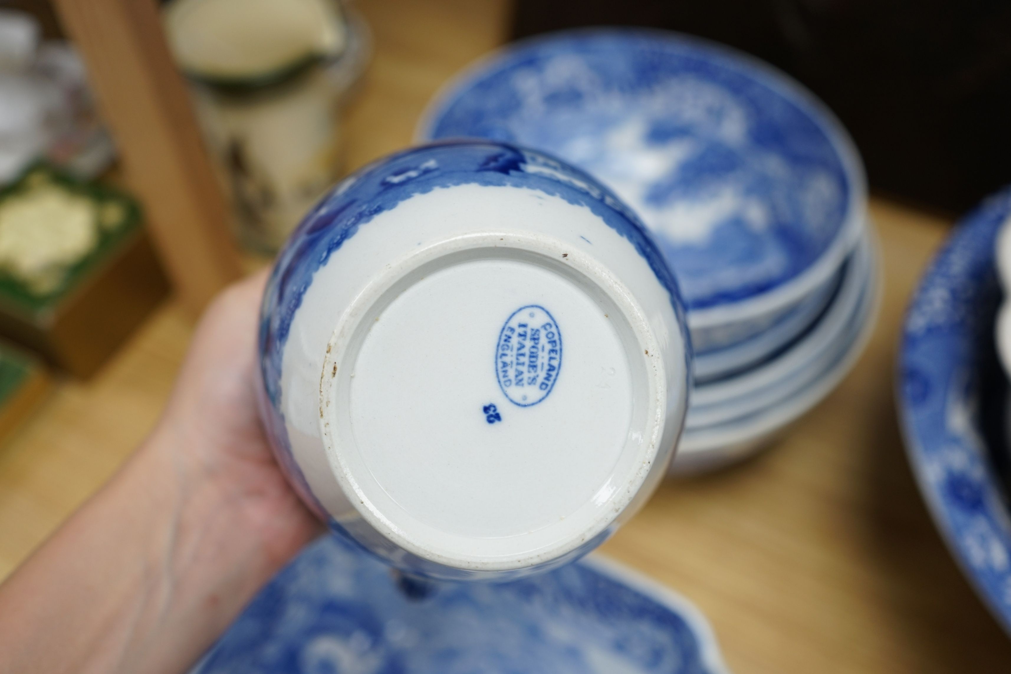 Seven Spode Italian bowls, a tureen and cover, a platter and a jug